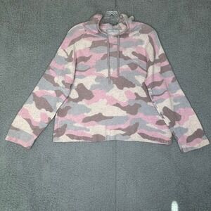 Hannah Rose Camo Print Cashmere Blend Hoodie Pullover Sweater XL TG